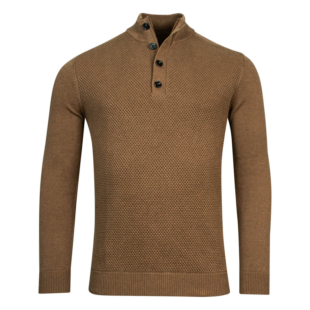 Baileys 328417 885 Choco Brown Structured Knit Button Neck Jumper - Baks Menswear Bournemouth