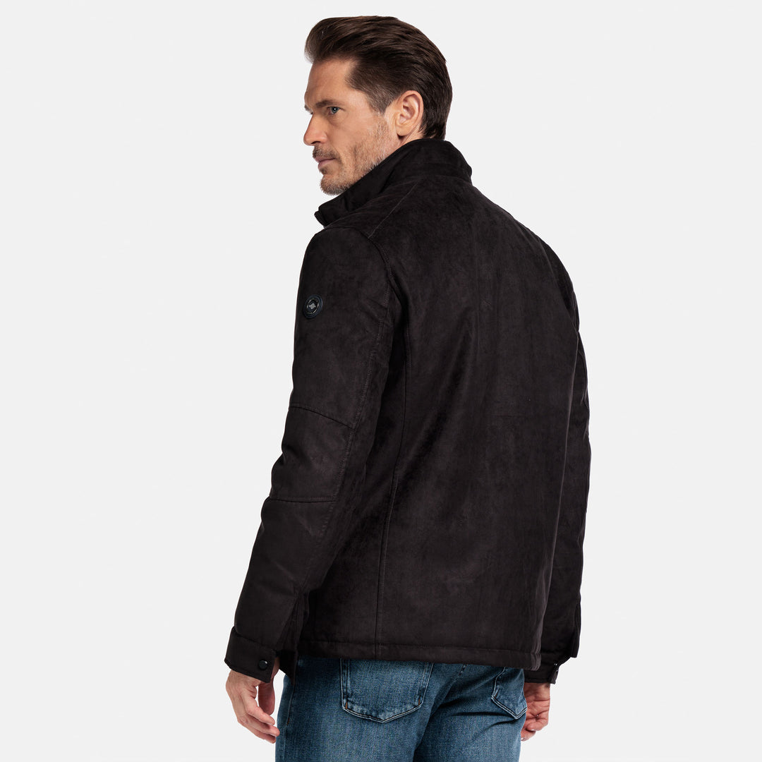 Man wearing a brown jacket on a white background