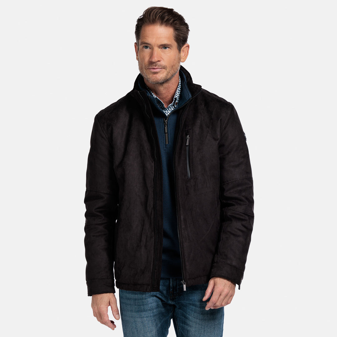 Man wearing a brown jacket on a white background