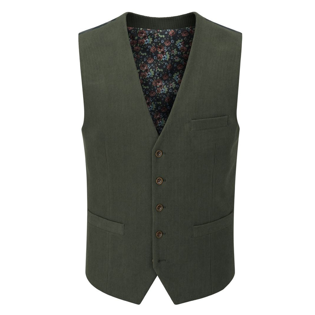 Green vest with floral pattern lining on a white background