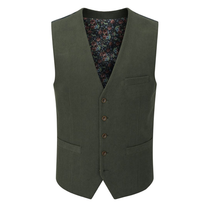 Green vest with floral pattern lining on a white background
