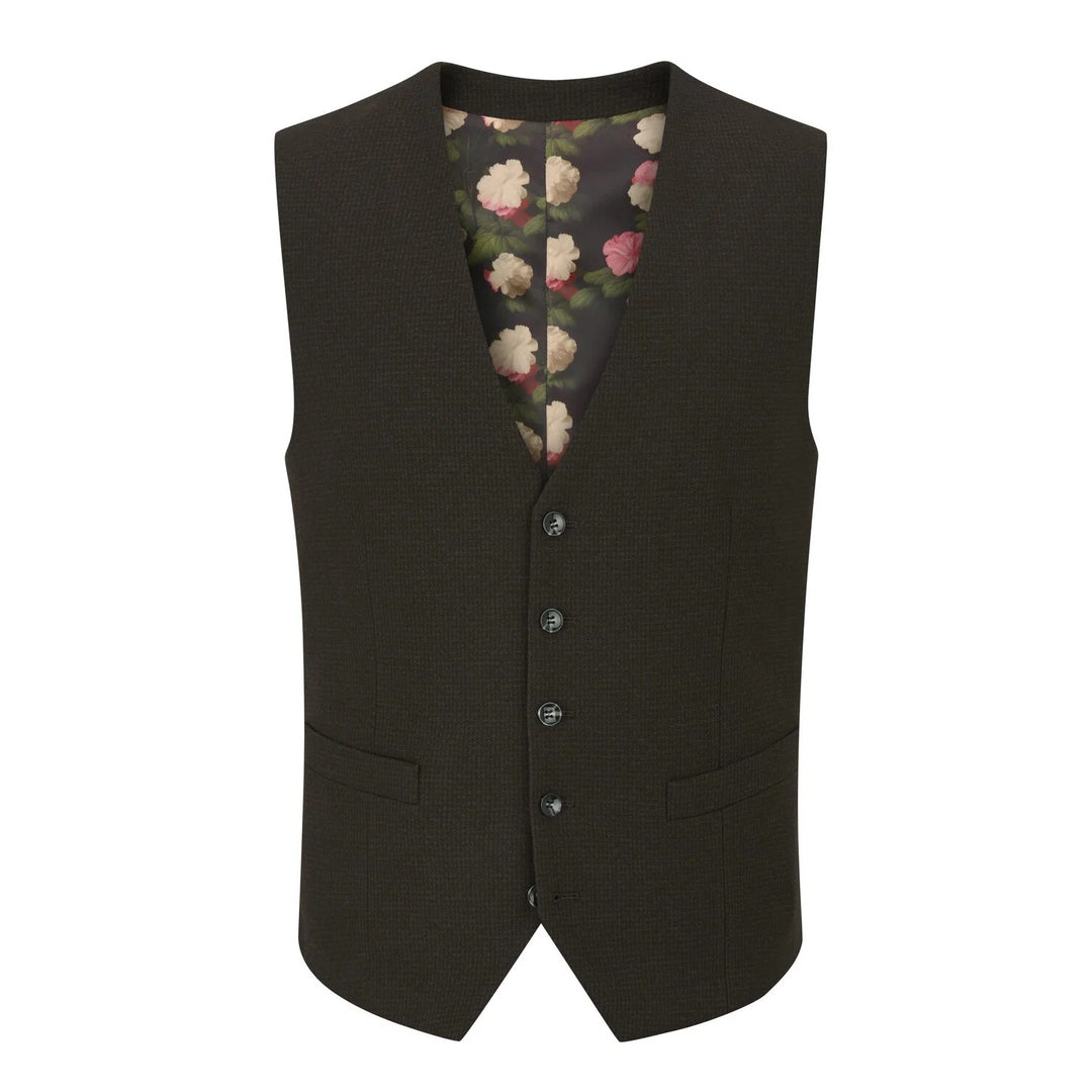 Baks Boyd Brown Puppytooth Suit Waistcoat 99MM10276, flat front view