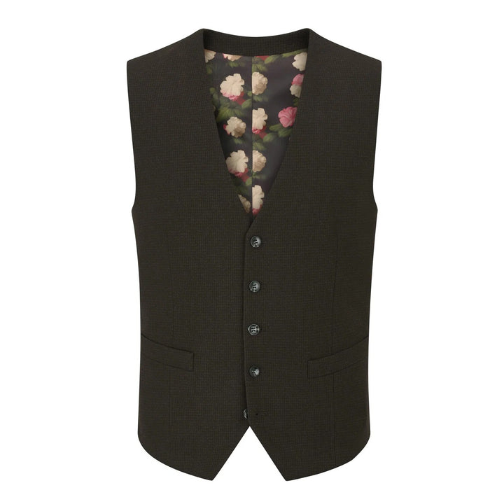Baks Boyd Brown Puppytooth Suit Waistcoat 99MM10276, flat front view