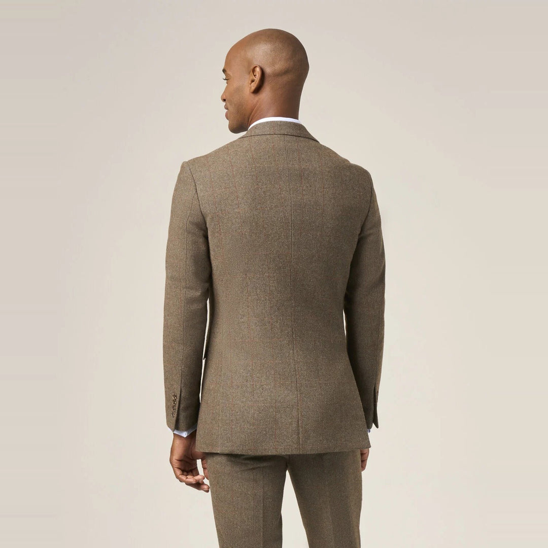 Baks Cupar Sage Herringbone Suit Jacket 99MM30282, back view