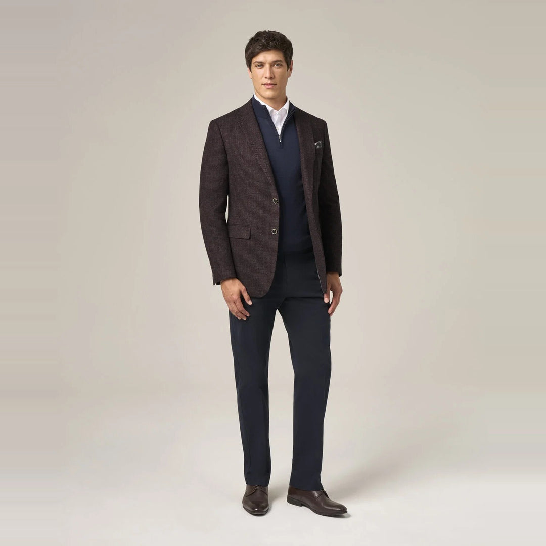 Baks Dawlish Wine Puppytooth Blazer Jacket 99MM4682, full-length view