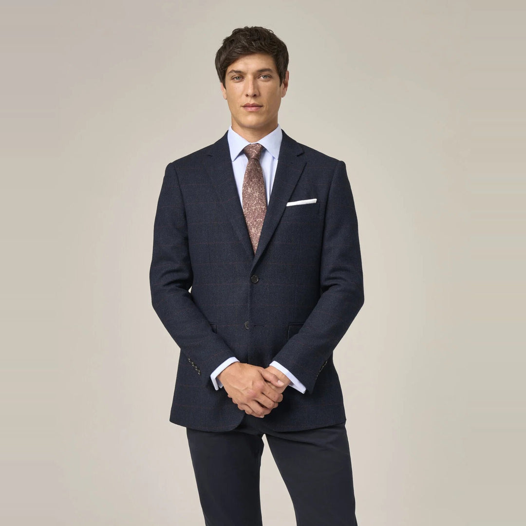 Baks Cupar Navy Herringbone Blazer Jacket 99MM4684, front view