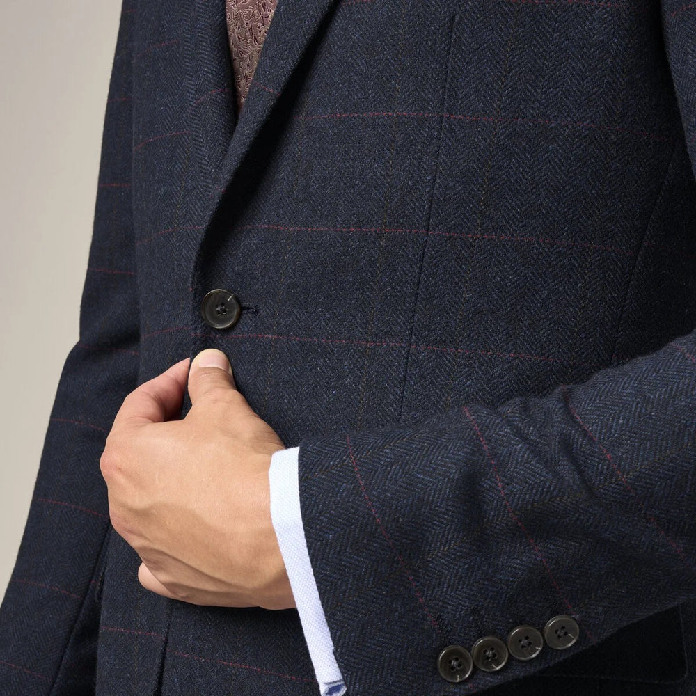 Baks Cupar Navy Herringbone Blazer Jacket 99MM4684, cuff detail