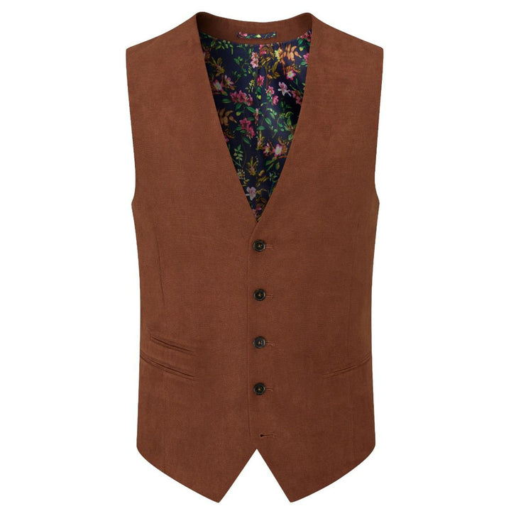 Brown vest with floral lining on a white background