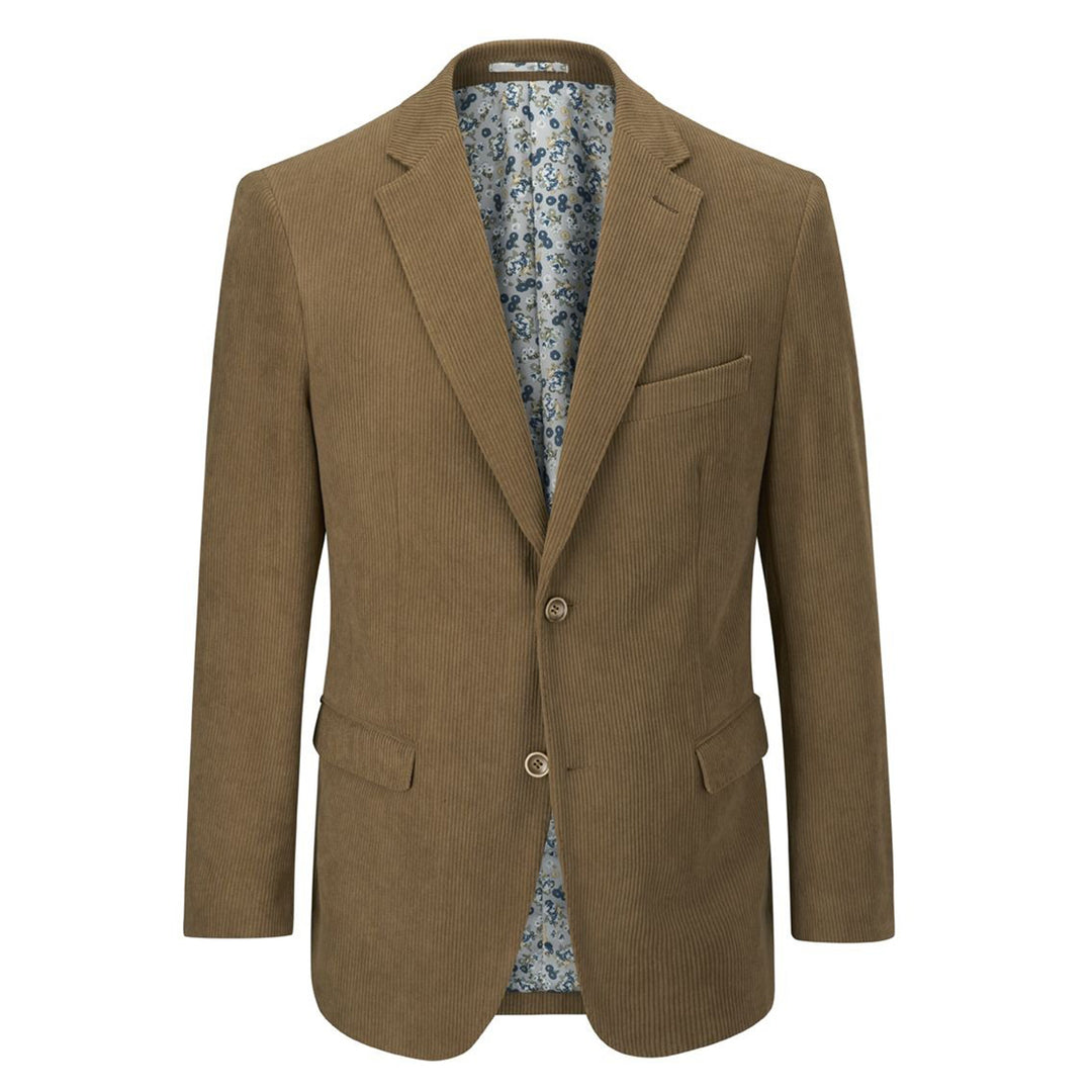 Brown blazer with floral lining on a white background