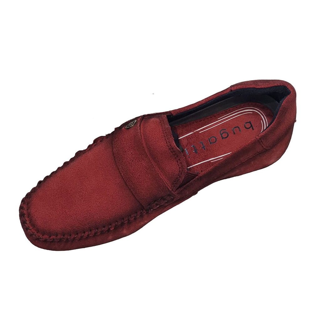 Bugatti 321-AK462-1400-3100 Dark Red Suede Slip-On Moccasin Shoes - BAKS Menswear Bournemouth