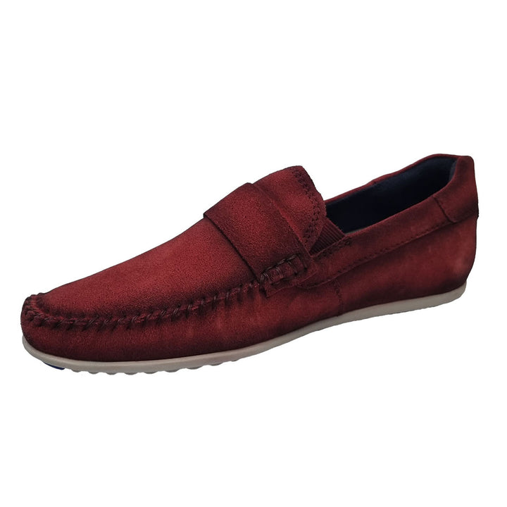 Bugatti 321-AK462-1400-3100 Dark Red Suede Slip-On Moccasin Shoes - BAKS Menswear Bournemouth