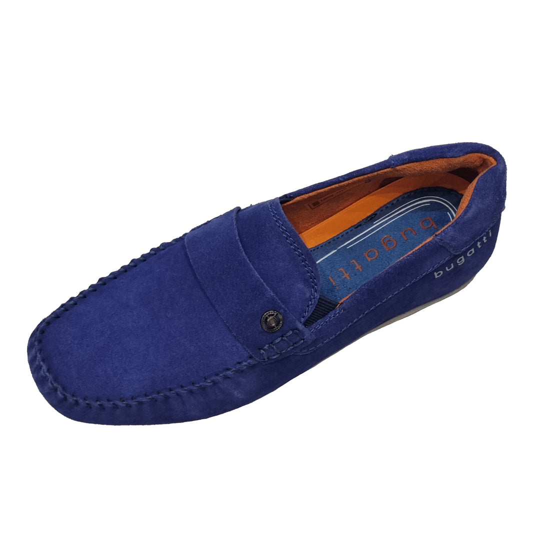 Bugatti 321-AK462-1400-4000 Blue Suede Slip-On Moccasin Shoes - BAKS Menswear Bournemouth