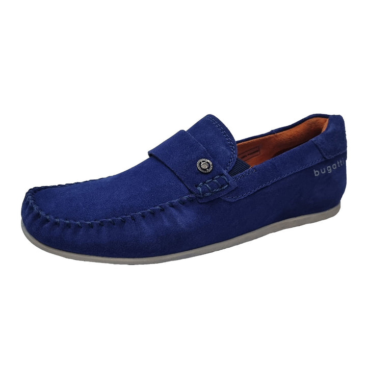 Bugatti 321-AK462-1400-4000 Blue Suede Slip-On Moccasin Shoes - BAKS Menswear Bournemouth