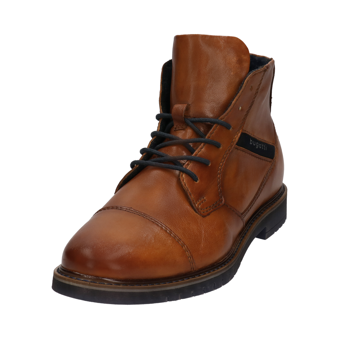 Bugatti Caj cognac brown mens leather ankle boot, three quarter front view
