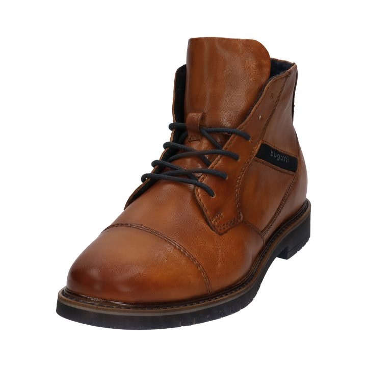 Bugatti Caj cognac brown mens leather ankle boot, three quarter front view
