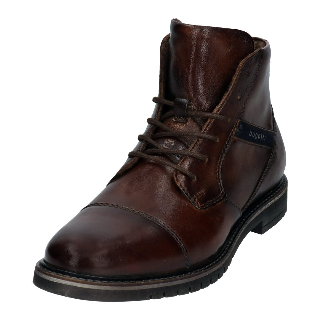 Bugatti Caj mid brown mens leather ankle boot, three quarter front view