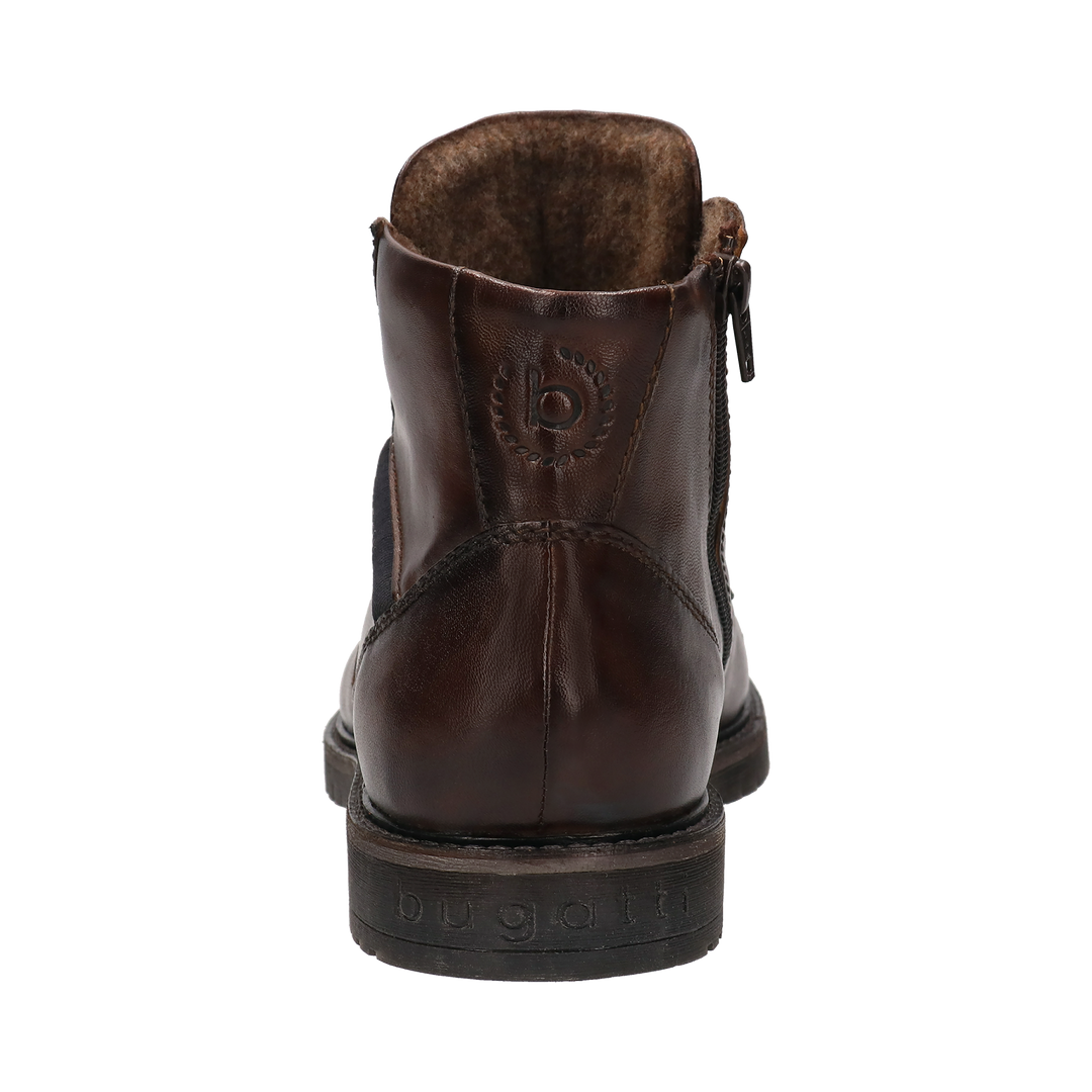Bugatti Caj mid brown mens leather ankle boot, back view showing heel and zip