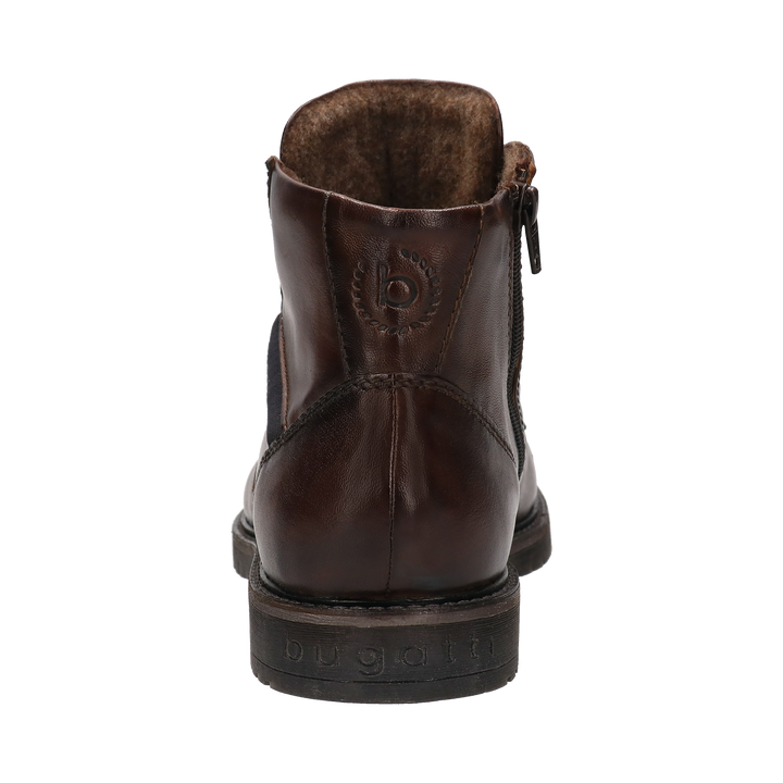 Bugatti Caj mid brown mens leather ankle boot, back view showing heel and zip