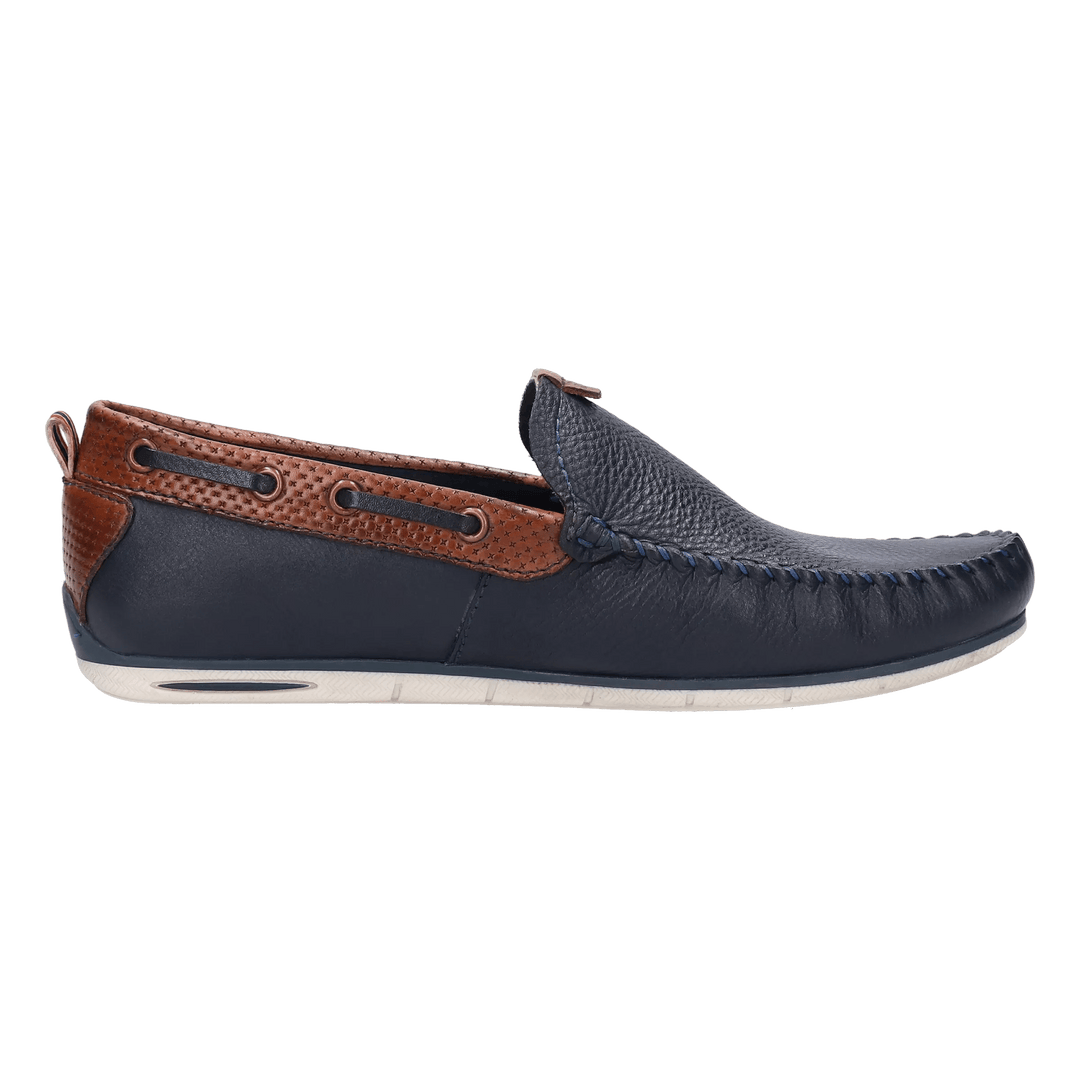 Bugatti Chelsey navy mens leather moccasin shoe, inner side profile