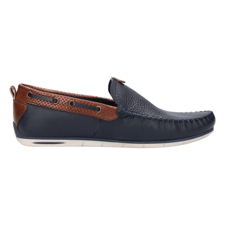 Bugatti Chelsey navy mens leather moccasin shoe, inner side profile