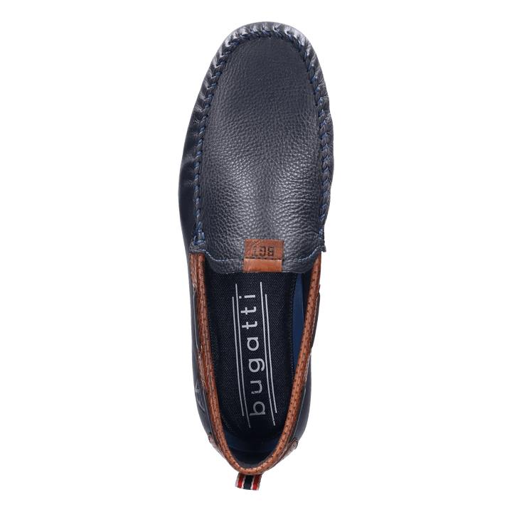Bugatti Chelsey navy mens leather moccasin shoe, top down view