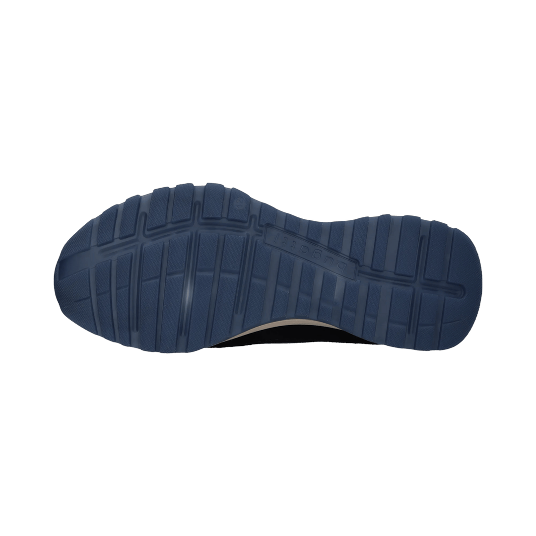 Bugatti navy mens leather trainer, navy rubber sole