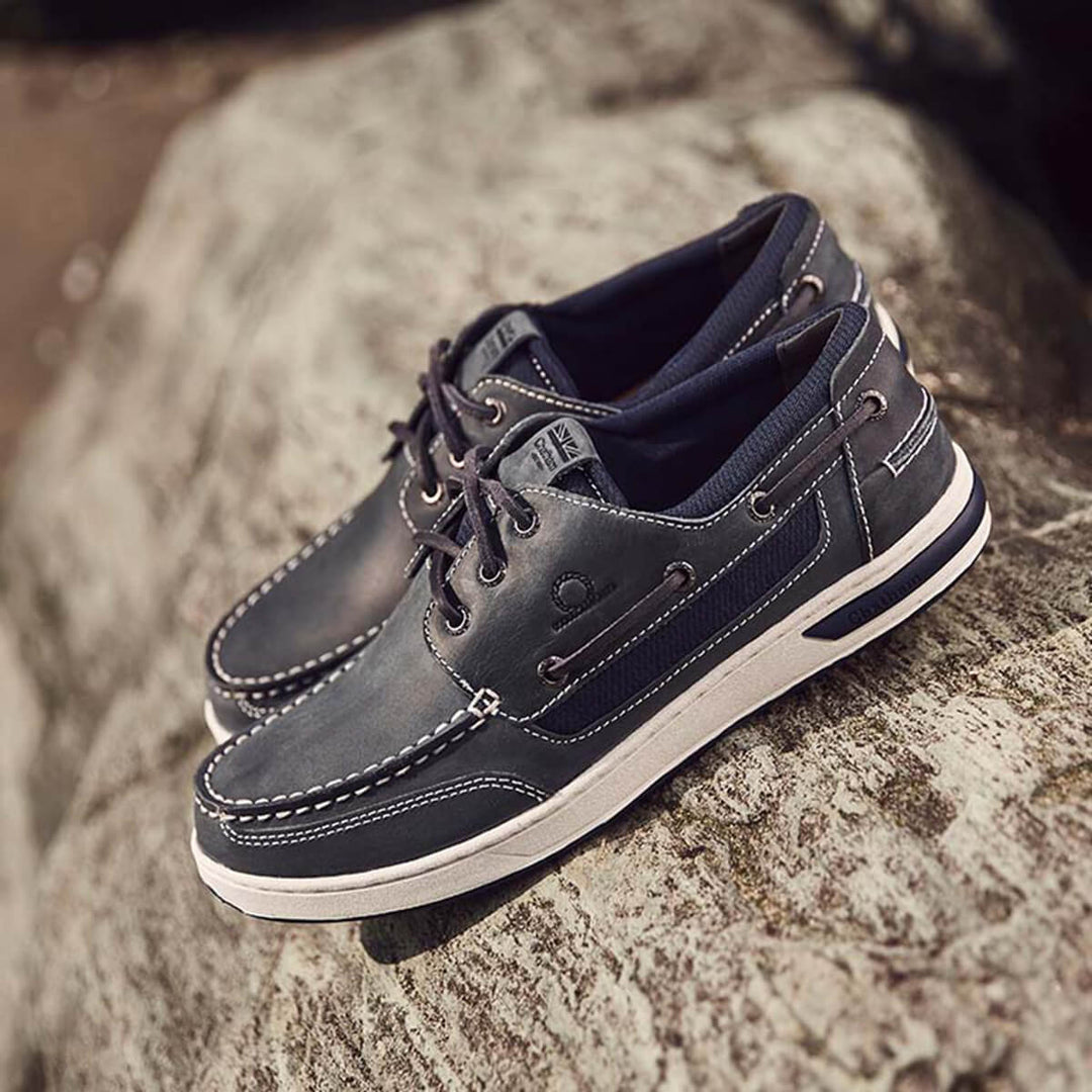 Chatham Buton G2 Navy Off White Premium Leather Deck Shoe - Baks Menswear