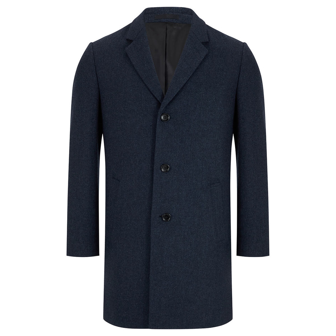 Daniel Grahame 534-90461-28 Osbourne Dark Blue Houndstooth Overcoat - Baks Menswear Bournemouth