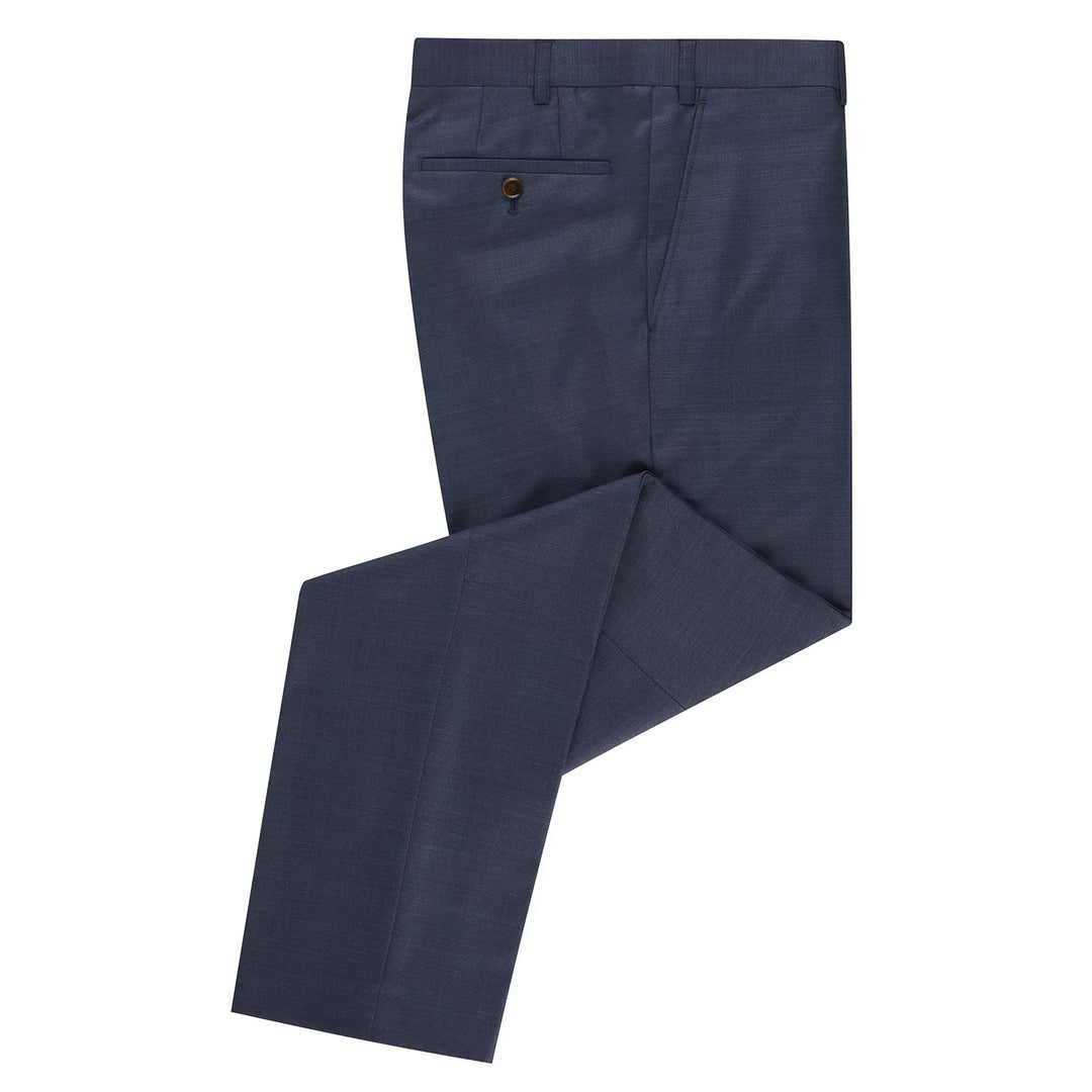 Pair of blue dress pants on a white background