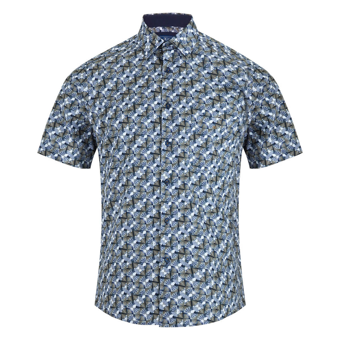 DC's Drifter 131-14569SS Giovanni 36 Khaki Green Print Short Sleeve Shirt - Baks Menswear Bournemouth