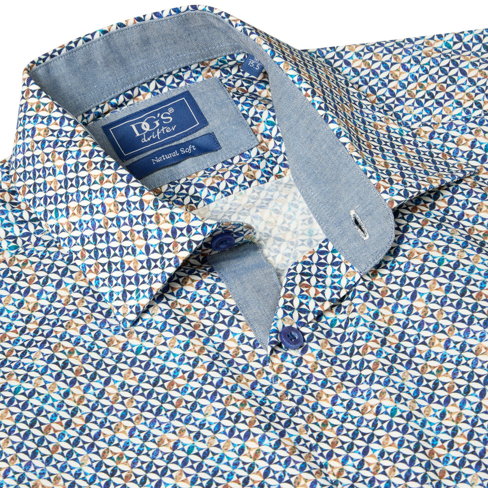 DG's Drifter Giovanni Dark Blue Print Long Sleeve Casual Shirt 14177 28, collar detail