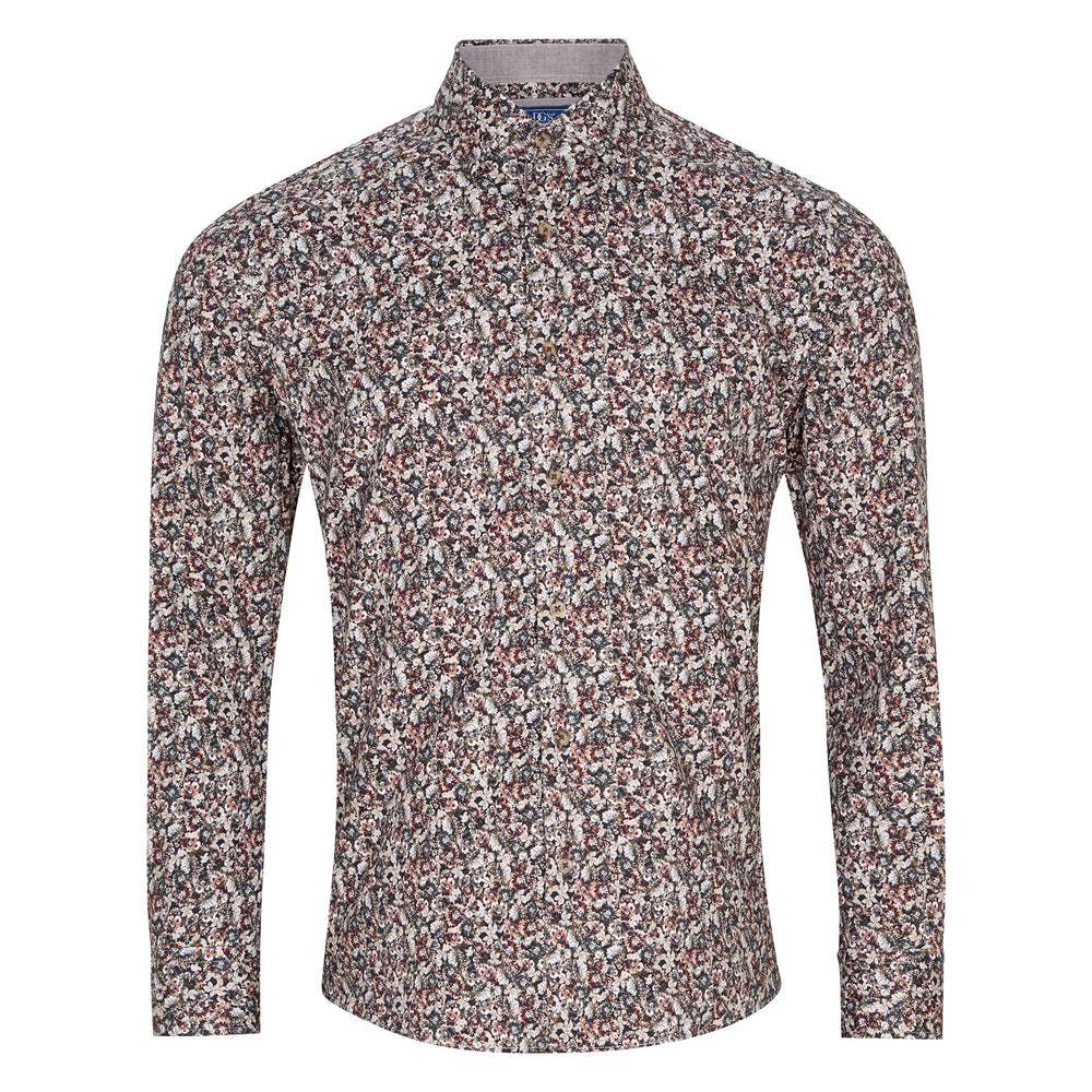 DG's Drifter Giovanni Dark Brown Print Long Sleeve Casual Shirt 14188 48, front view