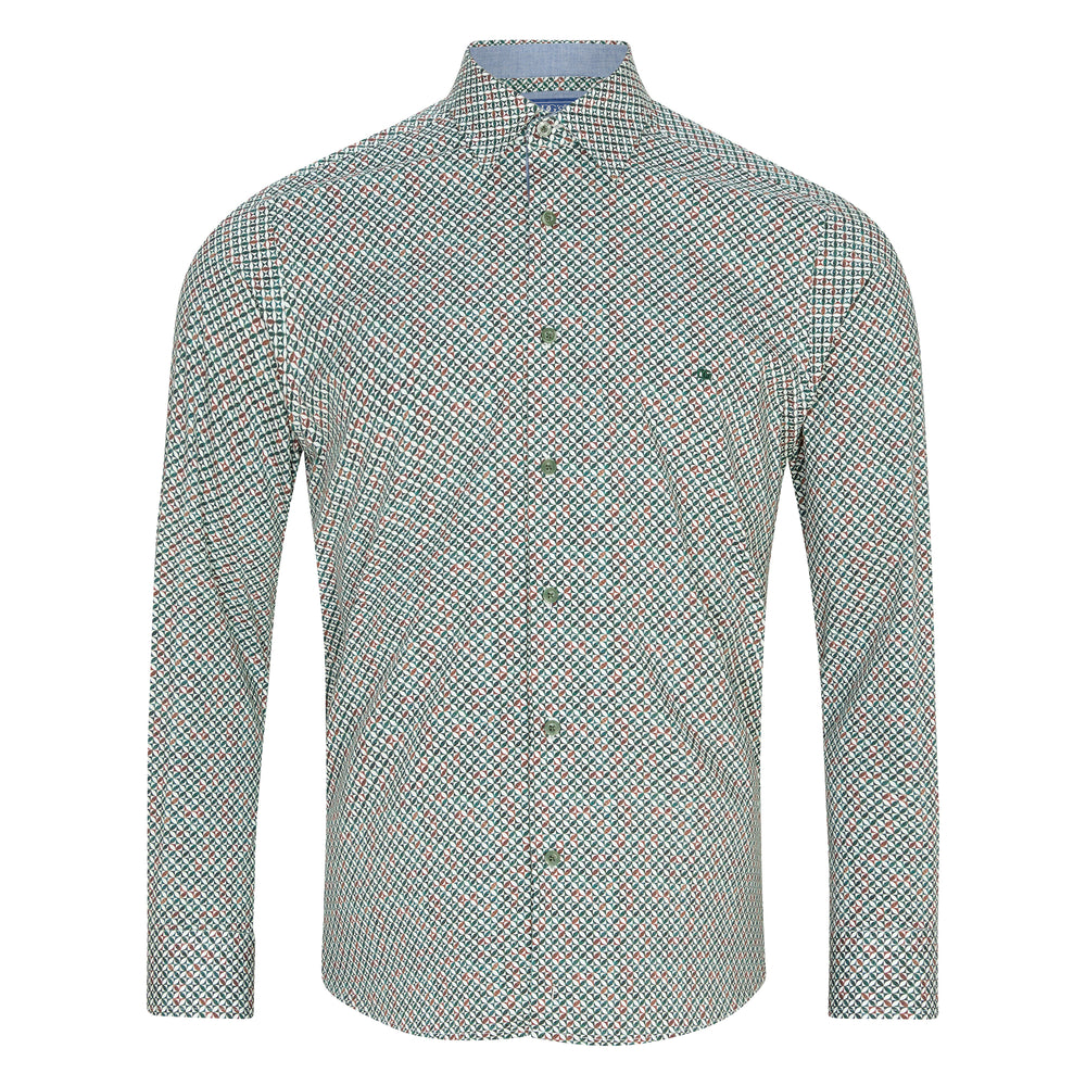 DG's Drifter Giovanni Dark Green Print Long Sleeve Casual Shirt 14177 38, front view