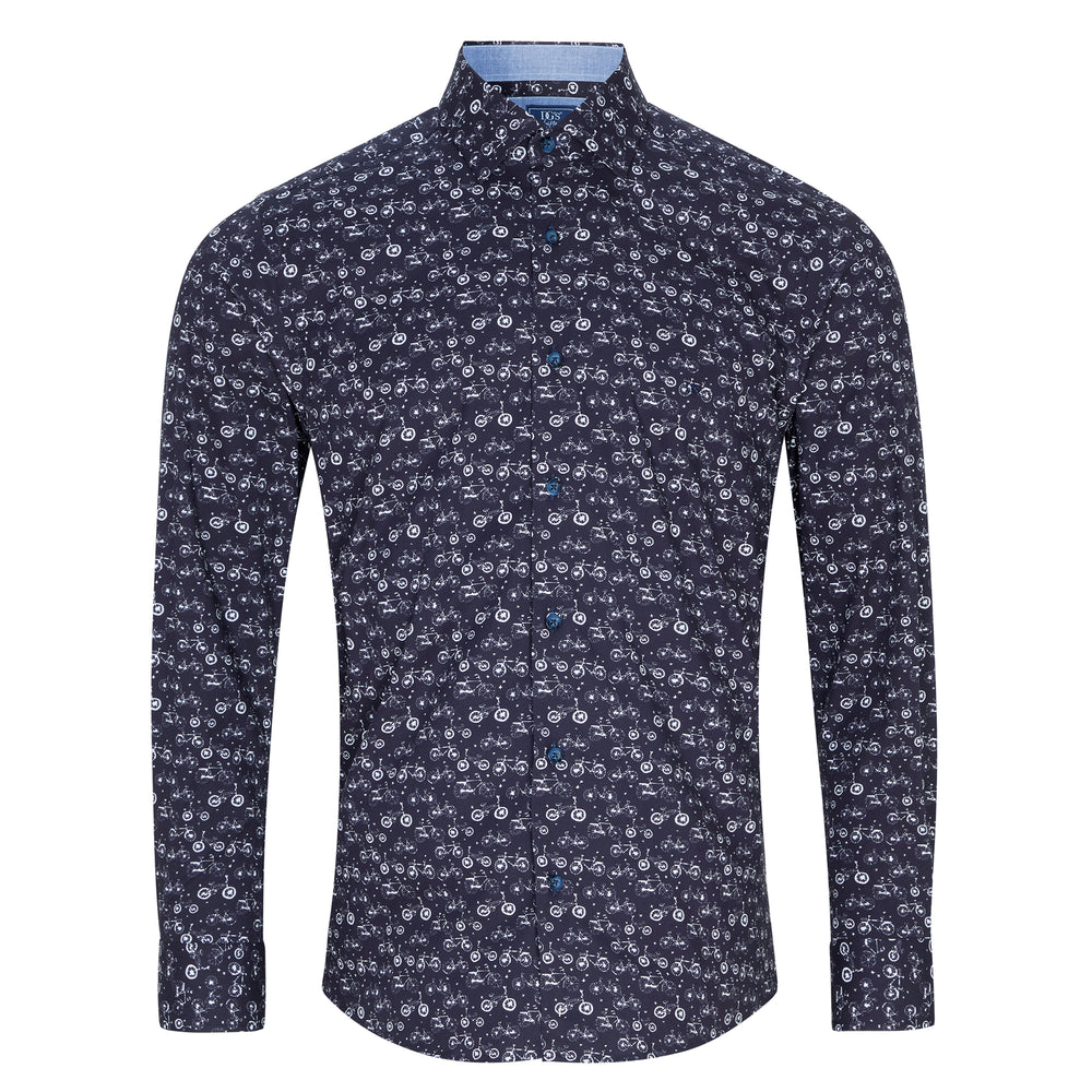 DG's Drifter Giovanni Navy Print Long Sleeve Casual Shirt 14183 78, front view