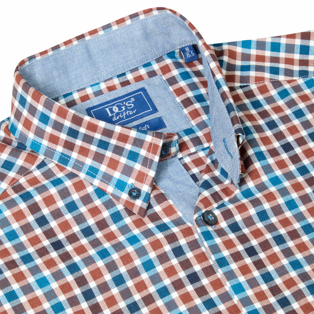 DG's Drifter Ivano Brown Check Long Sleeve Casual Shirt 14171 45, collar detail