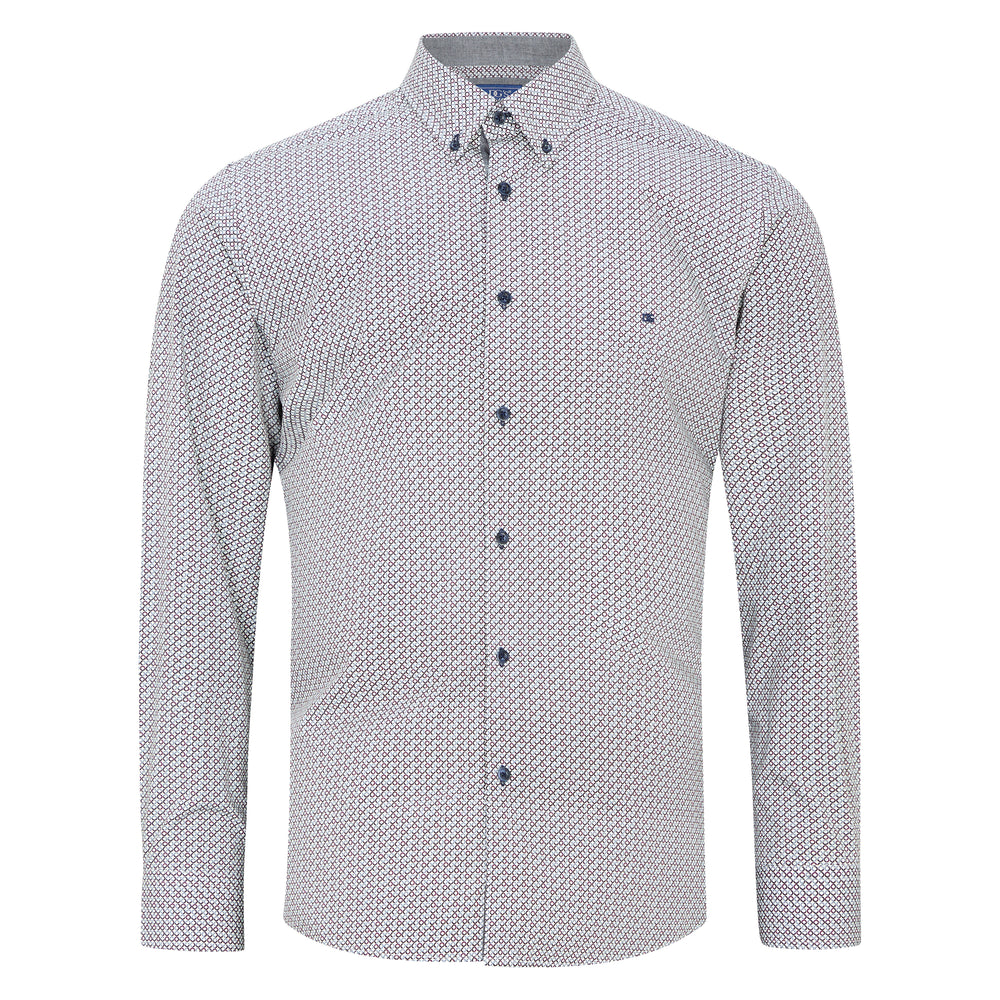 DG's Drifter Ivano Navy and White Print Long Sleeve Casual Shirt 14178 18, front view