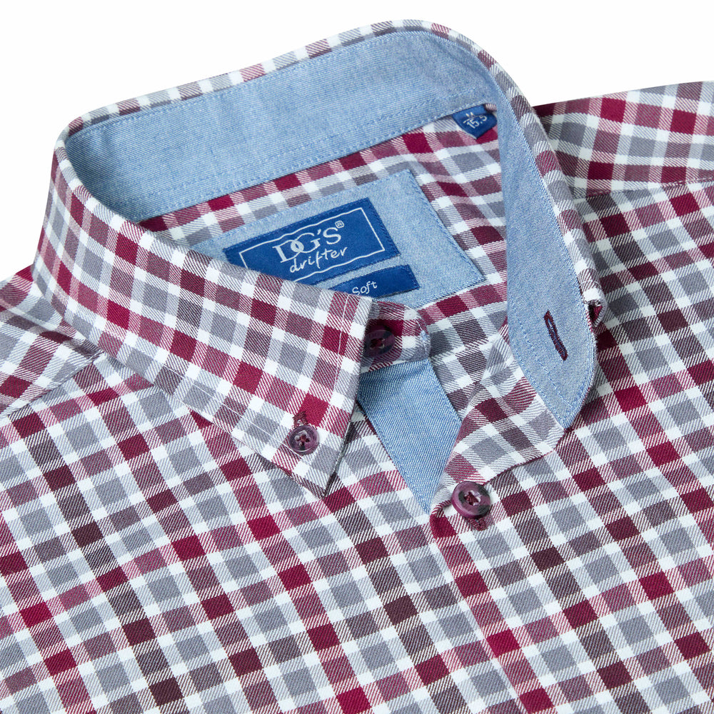 DG's Drifter Ivano Red Check Long Sleeve Casual Shirt 14171 66, collar detail