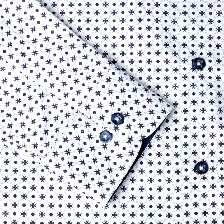 DG's Drifter 1-14495-18 Geneva Navy White Print Long Sleeve Shirt - Baks Menswear Bournemouth