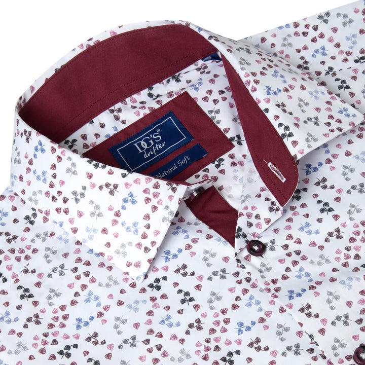DG's Drifter 1-14496-16 Geneva Red White Leaf Print Long Sleeve Shirt - Baks Menswear Bournemouth
