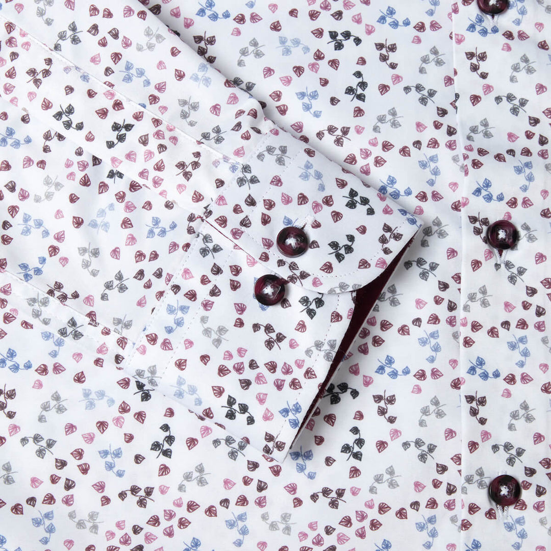 DG's Drifter 1-14496-16 Geneva Red White Leaf Print Long Sleeve Shirt - Baks Menswear Bournemouth