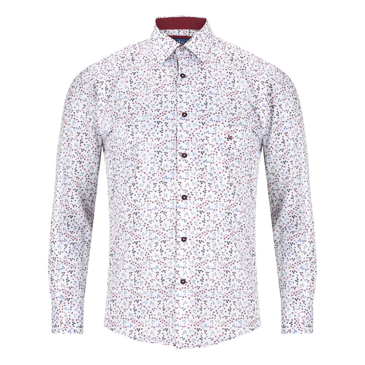 DG's Drifter 1-14496-16 Geneva Red White Leaf Print Long Sleeve Shirt - Baks Menswear Bournemouth