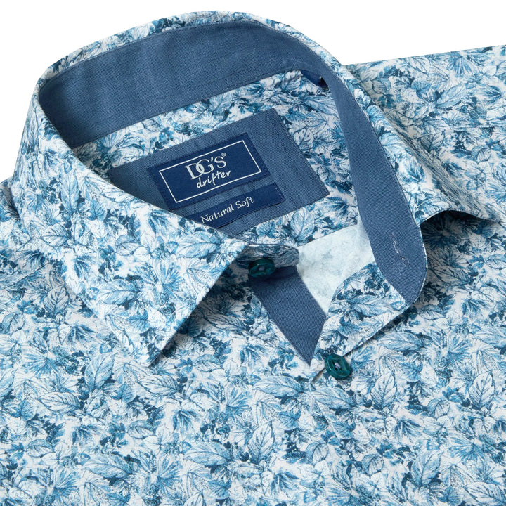 DG's Drifter 14129 26 Blue Leaf Print Mens Short Sleeve Shirt
