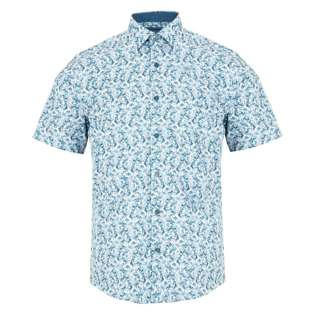 DG's Drifter 14129 26 Blue Leaf Print Mens Short Sleeve Shirt