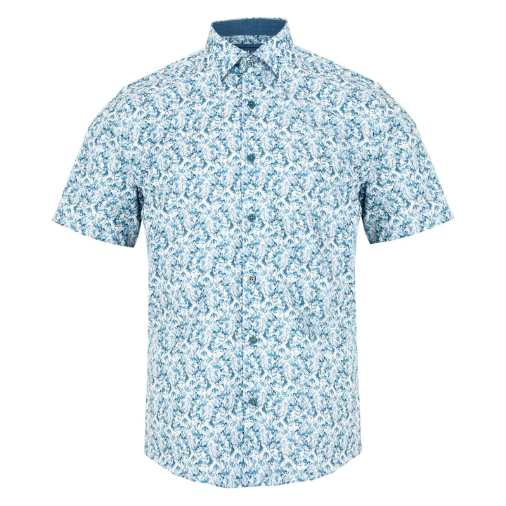 DG's Drifter 14129 26 Blue Leaf Print Mens Short Sleeve Shirt