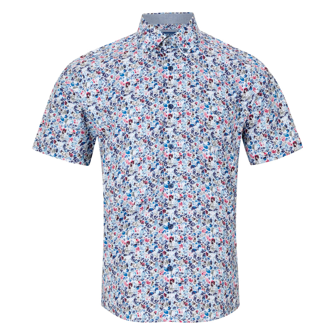 Short-sleeve shirt with a floral pattern on a white background