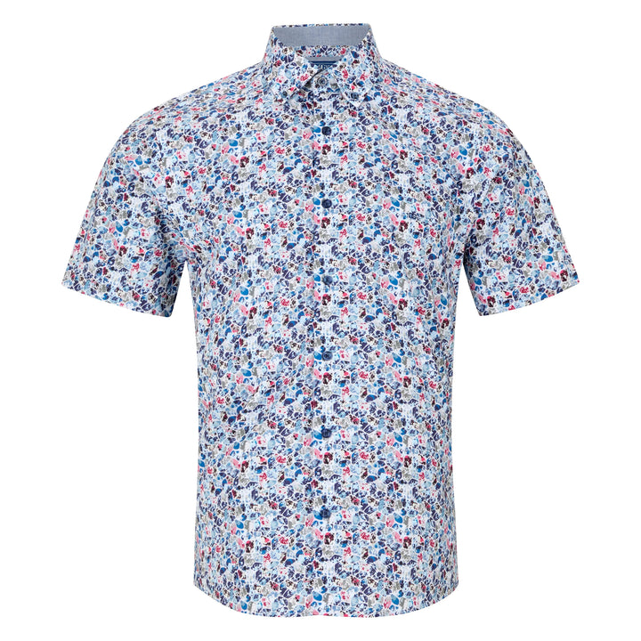 Short-sleeve shirt with a floral pattern on a white background