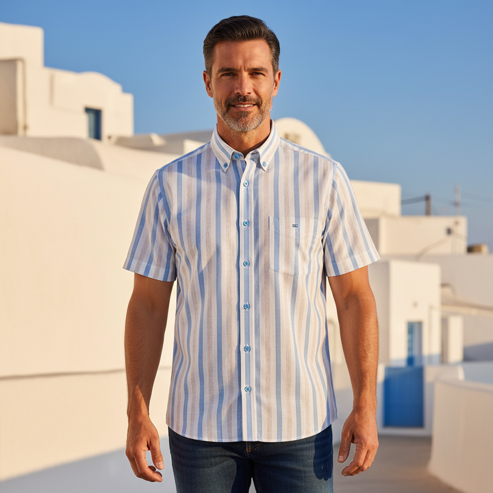 DG's Drifter 14144 12 Blue White Stripe Mens Short Sleeve Shirt