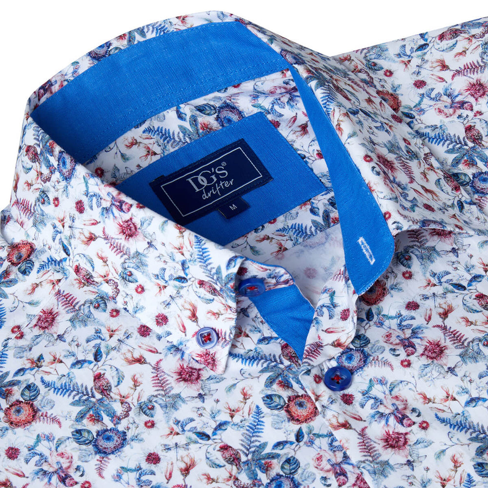 DG's Drifter 14567SS-18 Ivano Blue Floral Print Mens Short Sleeve Shirt - Baks Menswear