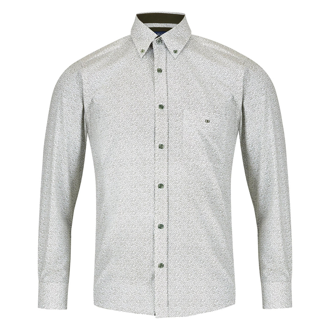 Light green patterned shirt with buttons on a white background