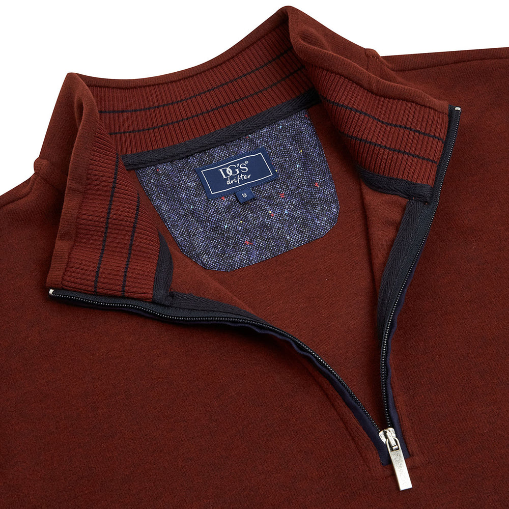 DG's Drifter 503-55112-59 Rust Brown Navy Zip Neck Sweatshirt -Baks Menswear Bournemouth